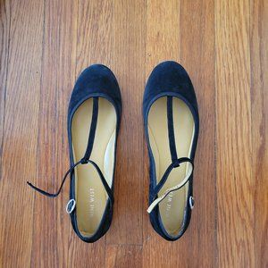 Black Suede T-Strap Ballet Flats NINE WEST